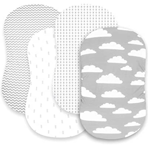 Bassinet Bed Sheets – Premium Bassinet Fitted Sheets 4 Pack – 100% Jersey Knit Cotton Cradle Sheets – Bassinet Bedding for Standard Size Oval or Halo Bassinet Pads – Bassinet Sheet for Boy & Girl