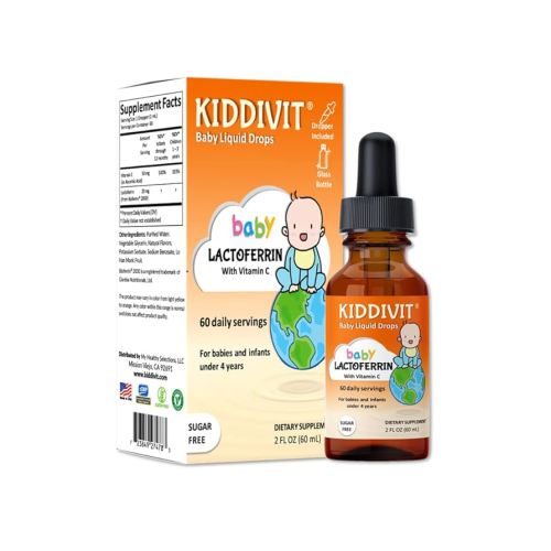 Kiddivit Baby Lactoferrin Liquid Drops - 60 Daily Servings, 2 Fl Oz (60 mL) - Inulin Fortified (Prebiotic, Dietary Fiber) - Sugar Free, Gluten Free, Vegetarian Friendly