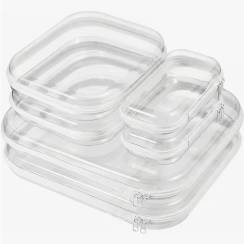 Clear Zipper Pouches, 6PCS Hard Shell Zipper Case,Clear Cosmetic Bag,Toiletry Pouch, Portable Waterproof Travel Organizer Bags for Cosmetics, Snacks, Puzzles (2L+2M+2S)