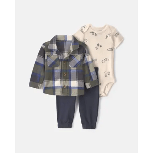 Baby Boy 3-Piece Plaid Fleece Layering Set - Green/Navy Blue | Carter's