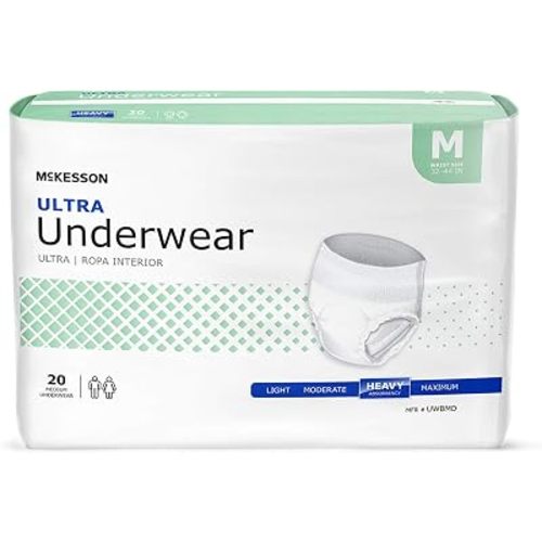 McKesson Ultra Adult Incontinence Underwear, [20 Count], Heavy Absorbency, Medium, 32-44 in. Unisex Bladder Leak Protection, Pull-On Style with Tear-Away Sides, Postpartum and Incontinence Support