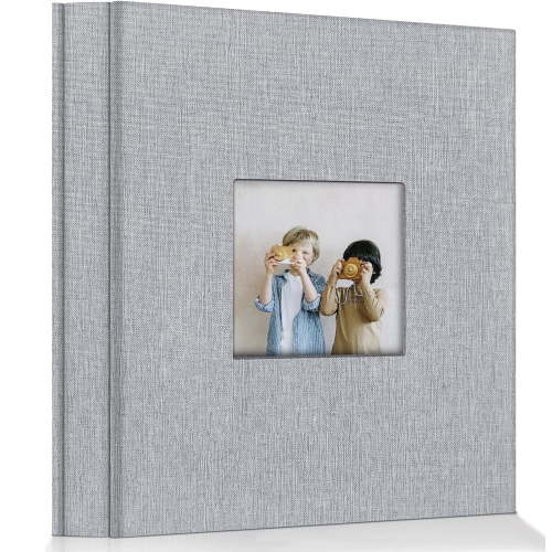 Photo Album Self Adhesive Scrapbook Album for 3x5 4x6 5x7 8x10 Pictures,40 Pages Linen Cover with Display Window DIY Photo Book,Ideal Gifts for Family Travel Wedding Baby