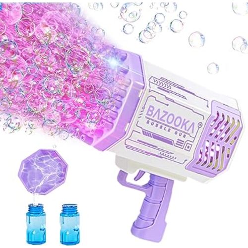 Bubble Gun, Bazooka Bubble Machine Gun, Bubble Blaster Gun with Bubble Solution, 69 Holes Bubble Bazooka Gun Outdoor Summer Toy Party Favors for Kids Purple Christmas Bubble Maker Blowers