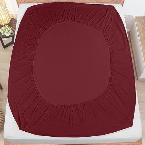 Utopia Bedding Premium Waterproof Terry Mattress Protector Queen 200 GSM, Mattress Cover, Breathable, Fitted Style with Stretchable Pockets (Burgundy)