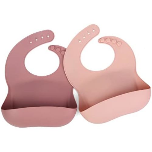 Ginbear Silicone Bibs Set for Babies 2 Pack 6 M+ (Mauve/Baby Pink)