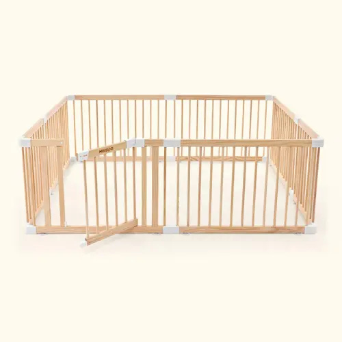 HARPPA Wooden Baby Gate Playpen | Non-Toxic Foldable DIY Adjustable Play Yard for Infants & Toddlers – Natural Finish Baby Fence for Small & Large Spaces