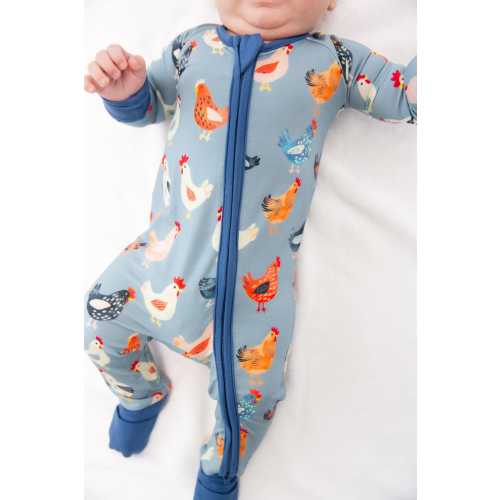Chickens Bamboo Baby Pajamas | Chicken Zipper Romper Pajama | Convertible Footie | Gender Neutral Baby Sleepwear