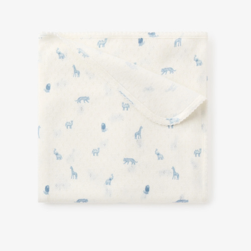 Blue Safari Print Organic Cotton Pointelle Baby Blanket – Elegant Baby
