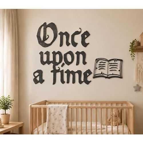JarThenaAMCS Once Upon A Time Wooden Sign Detachable Black Storybook Nursery Wall Decor for Reading Corner Kids Room Bookshelf Home Decor Birthday DIY Crafts Baby Gift