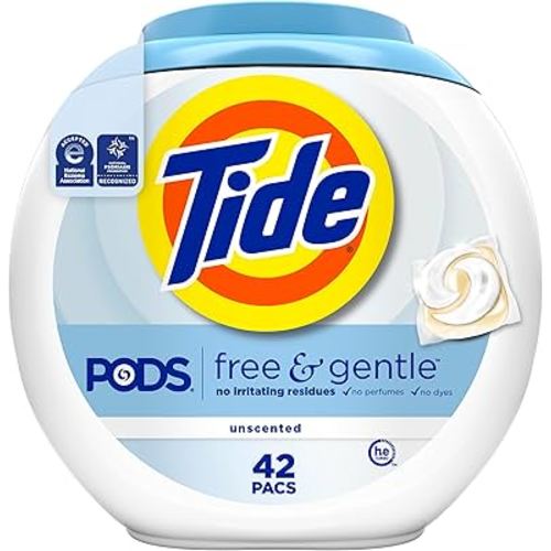 Tide PODS Free & Gentle Laundry Detergent Soap Pacs, 42 Count, Tide PODS Laundry Detergent (Packaging May Vary)