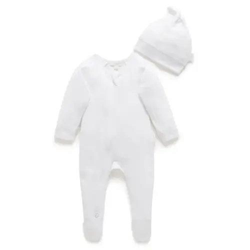 Purebaby Pointelle Growsuit & Hat Pack White | Baby Bunting AU
