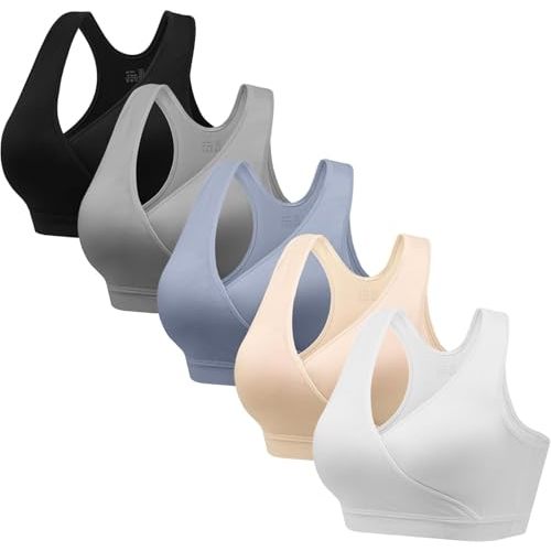 HBselect Maternity Nursing Sleep Bra for Breastfeeding Wireless Bralette | Women Nursing Bras for Breastfeeding 3/5 Pack Wireless Pregnancy Sleep Bralette Seamless Tank-style Bra for Postpartum Comfy