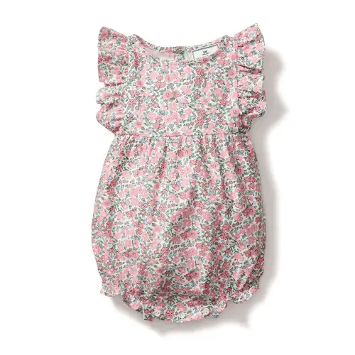 Baby's Twill Ruffled Romper in Fleurs de Rose 0/3M