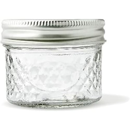 4 oz Jelly Jars with Lids and Rings, 12 pcs/pack- Quilted Mason Jar for Canning, Food Storage, & Crafts, Premium Quality Small Glass Jars with Double-Coated Interior Lids