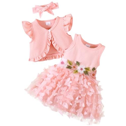 Renotemy Newborn Baby Girl Flower Dress Toddler Boho Tutu Tulle Dress Princess Wedding Birthday Party Dresses for Girls 3M-3T