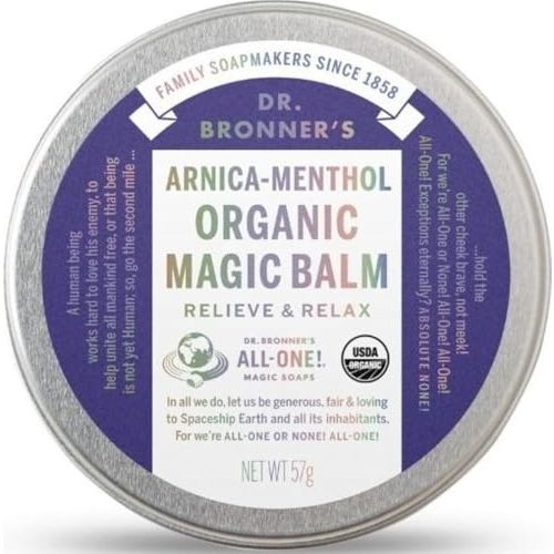 Dr. Bronner's - Organic Magic Balm (Arnica-Menthol, 2 Ounce) - Made with Organic Beeswax and Organic Hemp Oil, Relieves and Relaxes Sore Muscles and Achy Joints, Moisturizes and Soothes Dry Skin