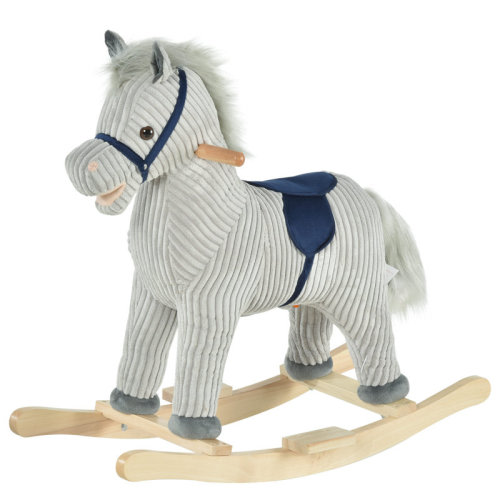 Qaba Kids Rocking Horse for Toddler 3-5, Plush Ride on Horse Wooden Rocker with Realistic Sounds, Gray & Reviews | Wayfair