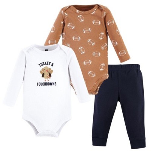 Hudson Baby Infant Baby Cotton Bodysuit and Pant Set, Football Turkey, 3-6 Months