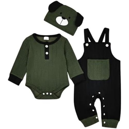 Baby Boy Clothes Cute Long Sleeve Romper Infant Pocket Overalls Adjustable Suspender Pants Set 0-18 Months