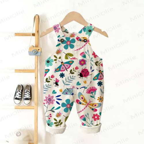 Baby Toddler Flower Insect Print Overalls