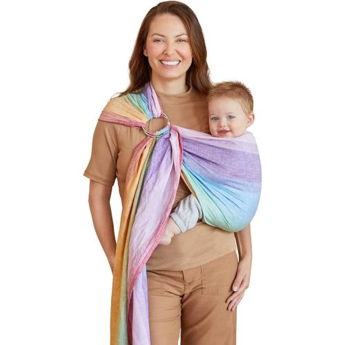 LÍLLÉbaby Ring Sling Baby Wrap Carrier for Infants & Toddlers (8-30lbs), Made for Versatile Babywearing, Support Wrap for Mother's, Adjustable & Sturdy, Lightweight & Comfortable (Rainbow)