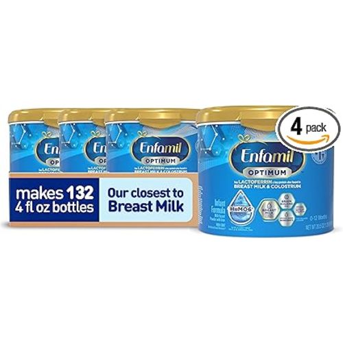 Enfamil Optimum (Enspire), Our Closest Formula to Breast Milk, Immune-Supporting Lactoferrin and Brain-Supporting DHA Baby Formula, Powder 20.5 Oz Tub, Pack of 4