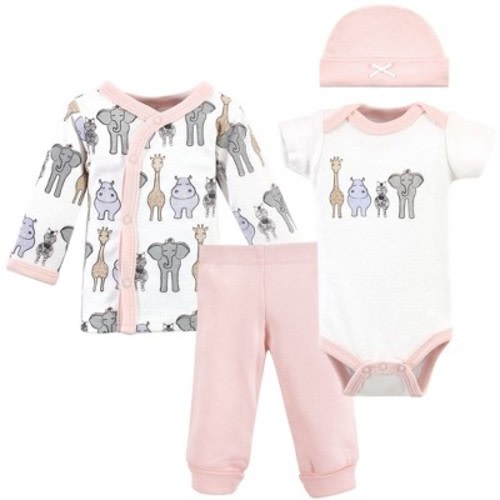 Hudson Baby Infant Girls Preemie Layette Set 4-Piece, Pink Safari, Preemie