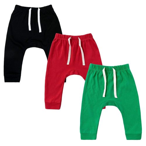SOBOWO Newborn Baby Boy Girl 3-Pack Joggers Infant Baby Cotton Harem Pants for Toddler Boys Girls 0-3T Interlock 195 GSM