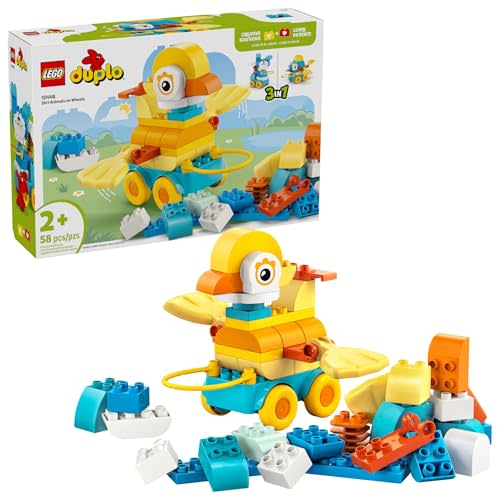 LEGO DUPLO Town 3 in 1 Animals on Wheels Building Toy - Learning Play Set for Toddler Boys & Girls, Ages 2+ - Animal Building Blocks for Sensory Skills Practice - Pretend Play Gift Idea - 10448