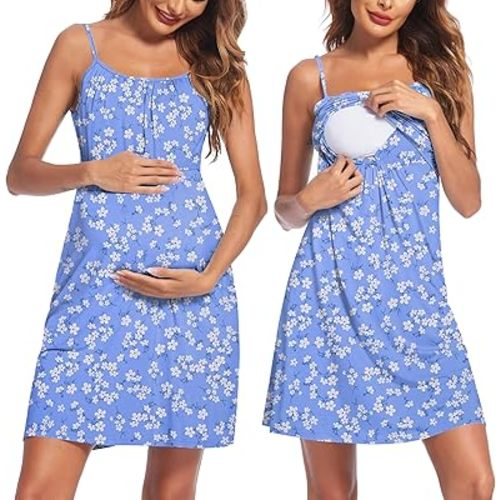 Ekouaer Women's Nursing Nightgown Maternity Dress Breastfeeding Gown Full Slips Sleepwear