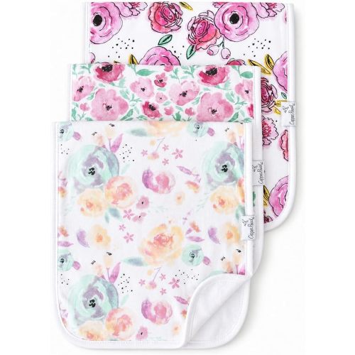 Copper Pearl Premium Baby Burp Cloths - 3-Pack Large Cotton Burp Cloths, Extra Soft Spit Up Rags with 3 Absorbent Layers, Perfect for Baby Girl Gifts (21" x 10" Size, Bloom Set)