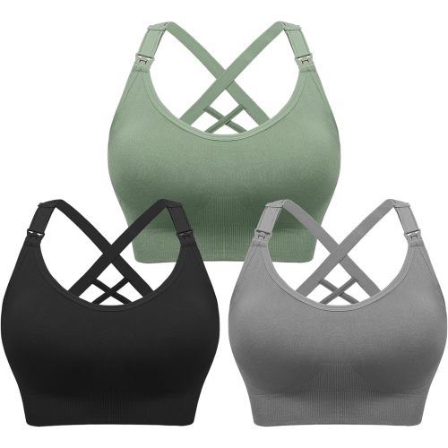 Angelhood Nursing Bras for Breastfeeding, Seamless Nursing Sports Bra Support Yoga Maternity Bras Pregnancy Sleep Bralette