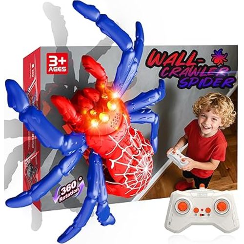 Wall Climbing Spider Robot - Gravity-Defying Ceiling & Floor Crawler with LED Eyes, 360° Stunts, Rechargeable RC Spider Toy for Kids Ages 3+