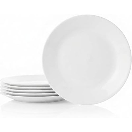 Corelle Vitrelle 6-Piece Salad Appetizer Plate Set Triple Layer Glass and Chip Resistant, 6-3/4-Inch Lightweight Round Plates, Winter Frost White