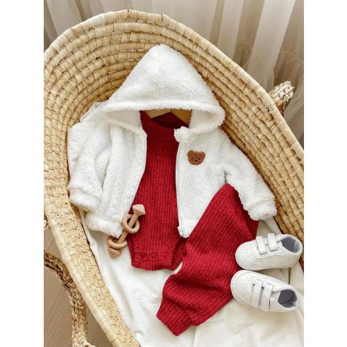 3pcs Newborn Baby Boy/Girl Cute Teddy Bear Cartoon Hooded Jacket, Gray Romper & Pants 3-Piece Set, Suitable For Autumn & Winter Outings And Home Fall | SHEIN USA