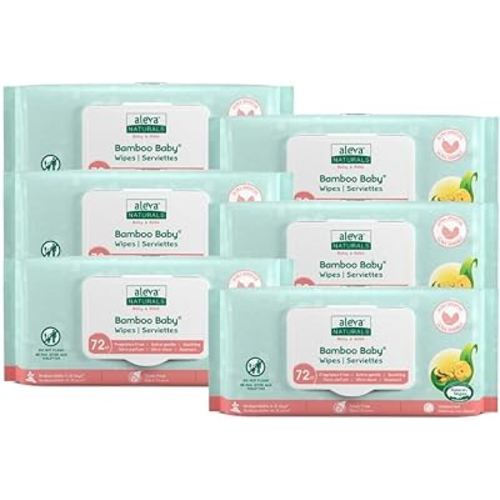 Aleva Naturals Bamboo Baby Sensitive Wipes- Natural and Organic Formula, Hypoallergenic, Biodegradable, Extra Strong and Ultra-Soft, Perfume Free Diaper Wipes - New Eco-Friendly, Sustainable Packaging- 72 Count X 6= 432 Wipes Total