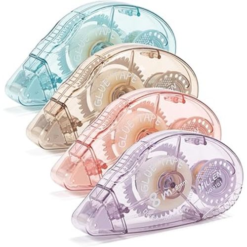 4 Pack Double Sided Tape Roller, Scrapbook Supplies, Glue Tape Roller for Crafts, Double-Sided Adhesive Tape Runner for scrapbooking, School Office Journaling Supplies (0.31 inch X 26.25 feet)