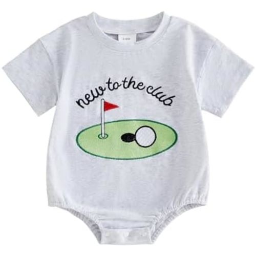 Baby Boy Fall Winter Outfit New To The Club Golf Embroidery Short Sleeve Sweatshirt Bubble Romper Newborn Onesie