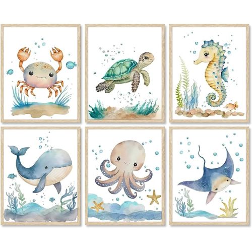 Dazzlewall 6Pcs Nautical Nursery Wall Decor for Kids 8x10 in Unframed