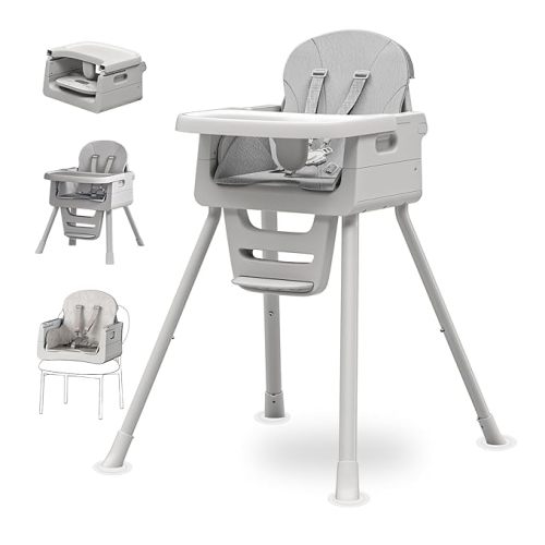 Portable 3 in 1 High Chairs for Babies and Toddlers, Convertible Baby Feeding Chair with Tray, Easy Clean Baby High Chair for Toddler with Foot Rest, Infant Highchairs & Booster Seats with Cush Grey