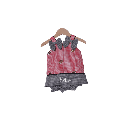 Embroidered Football Red Gingham Skirted Bubble