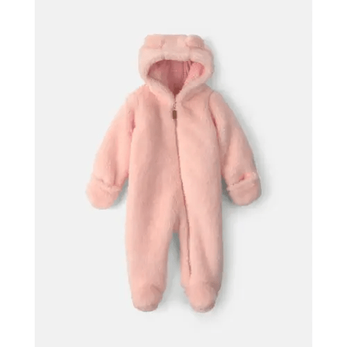 Baby Girl Bear Teddy Fleece Long-Sleeve Jumpsuit - Pink | Carter's