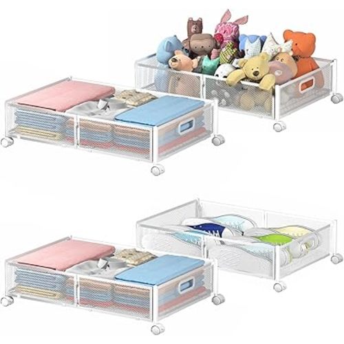 Under Bed Storage Containers, Under Bed Shoe Storage With Wheels, Foldable Bedroom Storage Organization with Handles, Under Bed Storage Bins Drawer For Clothes, Blankets And Shoes, Bedding