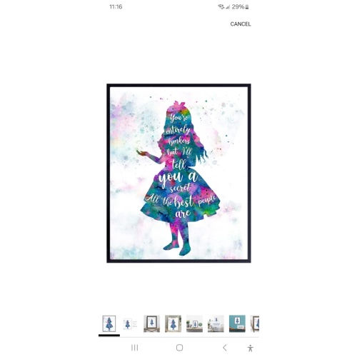 Funny Alice Wonderland Quote Wall Art & Decor- 8x10 Home decoration Picture for Girl, Toddler, Kids Room, Bedroom, Nursery - Gift for Walt World Fans - Watercolor Typography Poster print