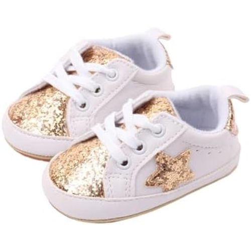 Baby Sneakers Contrast Color Sequins Shoelace Soft Sole Non-Slip Infant First Walking Shoes for Spring Fall 0-18 M