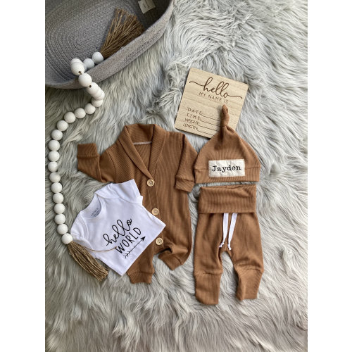 Newborn Boy Coming Home Outfit Baby Boy Hospital Outfit Take Me Home Newborn Baby Gift Baby Boy Clothes Personalized Newborn Hat MyFirst Set