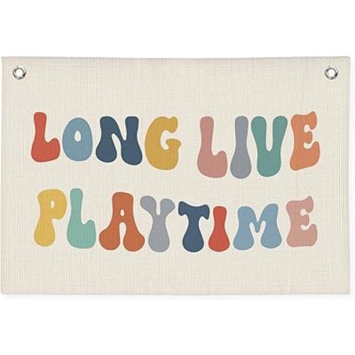 Playroom Decor, Long Live Playtime Banner, Boho Rainbow Linen Banner Wall Hanging Banner Flag Decor for Toddler Boy Kids Room Nursery Playroom