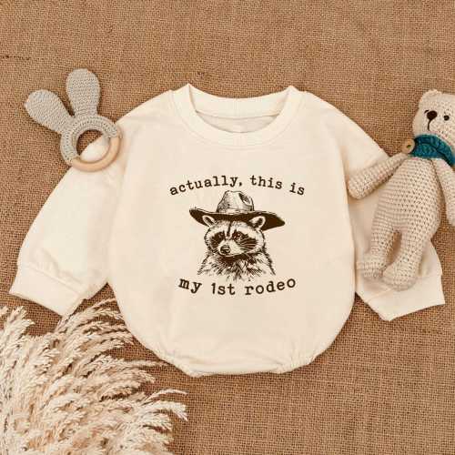 Raccoon Cowboy Baby Romper, Actually This Is My First Rodeo, West Cowboy Baby Outfit, Baby Gift, Birthday Outfit