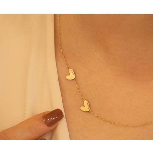 14k Personalized Engraved Hearts Name Necklace , Heart Name Necklace , Kids Name Necklace , Grandkids Necklace , Custom Necklace