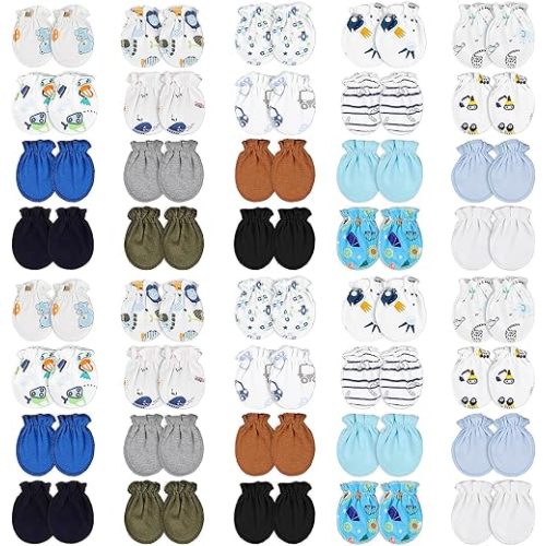 Yolev 40 Pairs Mittens for Newborn Baby Boy Girl Cotton Newborn Baby Mittens 0-6 Months No Scratch Elastic Toddler Infant Mitten Gloves for Boy Girl